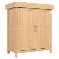 Outsunny Outdoor Wood Garden Tool Shed with Hinged Roof - Natural Wood-Water-resistant asphalt roof and painted wooden surface offer durability for outdoor use 