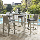 Modway Conduit Outdoor Patio Wicker Rattan Bar Stool - Light Gray Charcoal - Set of 4-Powder-Coated Aluminum Frame