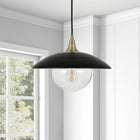 Hudson&Canal Alvia 14.5" Wide Pendant with Metal/Glass Shade - Matte Black/Brass/Clear-Includes an adjustable 8 ft. cord