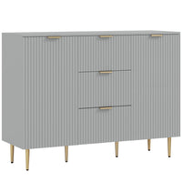 HOMCOM 47.2" L Sideboard Buffet Cabinet - Grey-Metal legs, gold handles and fluted panel design give it a modern look