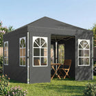 Outsunny 9.6 ft W x 9.6 ft L Pop Up Canopy Tent with 4 Sidewalls - 1-Button Push - Dark Grey-Eight holes prevent rainwater pooling for less maintenance