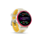Garmin Forerunner 570 Smartwatch - 42mm - Raspberry Aluminum with Translucent Bone/Mango Band-AMOLED DISPLAY AND ALUMINUM BEZEL - This is our brightest AMOLED touchscreen display with button controls and an aluminum bezel available in 42 mm and 47 mm sizes.