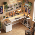 HOMCOM 76" Reversible Gaming Desk with RGB Lights and USB Ports - White-Spacious desktop and monitor stand accommodate dual screens