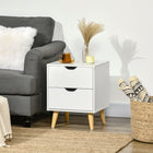 HOMCOM Modern Nightstand with 2 Drawers and Wood Legs - White-Two drawers offer lots of space to store books, pens, or bedtime essentials