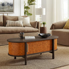 Modway Coralie Curved Vegan Leather Oval Coffee Table - Walnut Tan-Sliding Doors