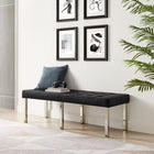 Modway Loft Tufted Vegan Leather Bench - Silver/Black-Tubular Stainless Steel Legs