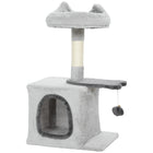 PawHut 28" Cat Tree Tower with Plush Top Bed - Light Grey-Features a condo, perch, and platform, suitable for 1-2 cats 