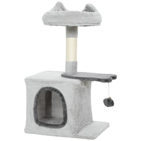 PawHut 28" Cat Tree Tower with Plush Top Bed - Light Grey-Features a condo, perch, and platform, suitable for 1-2 cats 