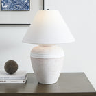 Hudson&Canal Chiara 23" Tall Ceramic Table Lamp with Fabric Shade - White Terracotta/White-Product Dimensions: 18.5" L x 18.5" W x 22.5" H