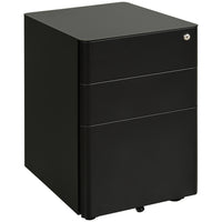 Vinsetto 3-Drawer Office Filing Cabinet with Wheels Lockable - Black-Compact design fits under desks for space-saving storage
