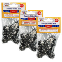 Learning Advantage Polyhedra Dice - 20 Sides - 3 Pack-ROLL YOUR WAY THROUGH NUMBER SKILLS -- Take a break from the flashcards! Try this set of 20-sided black dice next time you practice early number concepts with youngsters.