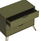 Manhattan Comfort Avira 35" Mid-Century Modern 3-Drawer Dresser - Olive Green-Sturdy metal legs provide reliable support with a contemporary touch