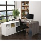 Bestar i3 Plus L-Desk with Two Drawers, Bark Grey & White (160850-4717)-High Density Commercial Grade Particle Board and Melamine