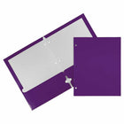 JAM Paper Laminated Glossy 3 Hole Punch Two-Pocket School Folders - Purple - 6 Pack-Glossy 3-Hole Punch Project Folders l Colour: Purple