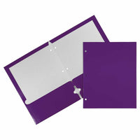 JAM Paper Laminated Glossy 3 Hole Punch Two-Pocket School Folders - Purple - 6 Pack-Glossy 3-Hole Punch Project Folders l Colour: Purple
