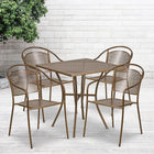28'' Square Gold Indoor-Outdoor Steel Patio Table Set with 4 Round Back Chairs [CO-28SQ-03CHR4-GD-GG]-Gold Powder Coat Finish