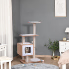 PawHut 47" Wood Cat Tree Condo Tower with Scratching Post and Toy Ball - Natural Wood-Multi-level design for climbing 
