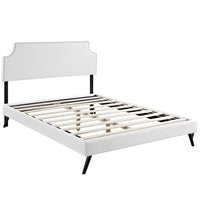 Modway Laura Vinyl Queen Platform Bed with Round Splayed Legs - White-Fine Vinyl Upholstery