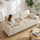 HOMCOM 86" Corduroy 3 Seater Sofa Couch with Spring Cushion - Beige-Reinforced metal and multilayer board frame provides stability for daily use  