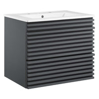 Modway Render 24" Wall-Mount Bathroom Vanity - Grey/White-Mid-Century Modern Vanity