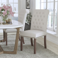Flash Furniture HERCULES Series Beige Fabric Parsons Chair with Rolled Back, Accent Nail Trim & Walnut Finish-Mid-Century Style