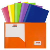 JAM Paper Plastic 2 Pocket School POP Folders - Assorted Colours - 12 Pack-JAM Paper POP Folders | Colours: Blue, Green, Orange, Yellow, Pink, Purple