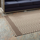 Modway Optica Chevron With End Borders Indoor/Outdoor Area Rug - 8 ft W x 10 ft L - Light/Dark Beige-Gripping Rubber Underside 
