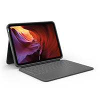 Logitech Rugged Folio Keyboard Case for iPad A16/ 10.9" (10th Gen.) - English - Graphite-Durable: Proprietary shock-absorbent technology and materials help Rugged Folio iPad keyboard case exceed military standard drop tests for protection from drops and mishaps