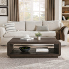 Hudson&Canal Lonni 47" Wide Rectangular Coffee Table - Brown Oak-Rounded corners on a rectangular tabletop with a lower shelf for storage