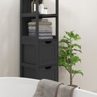 Kleankin Narrow Freestanding Bathroom Linen Tower Cabinet - Black-Anti-tip design ensures safety  