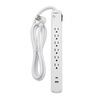 Staples Tech 1080J 6 Outlet Surge Protector - USB-A/USB-C Ports - 5' Cable - White-Provides 1080 joules of surge protection to help protect electronics from power surges