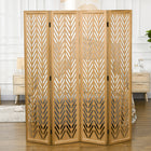 HOMCOM 4 Panel Wood Freestanding Room Divider for Home Office - Light Brown-Each solid wood screen panel with geometric pattern in the centre for added aesthetics 
