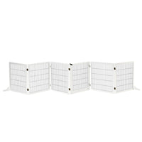 PawHut Wooden Freestanding Pet Gate with 6 Panels and 2 Support Feet - White-Made of pinewood and steel, it adds sturdiness 