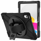Bulk Packaging Heavy Duty Case with Kickstand Built-in Screen Protector for iPad 10.9" 2022 10th Gen - Black-On the back side of this rugged case, built-in kickstand can supports your tablet both in horizontal/vertical position and hand strap makes it easy for you to hold the iPad