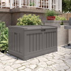 Suncast Medium Deck Box with Seat - 50 Gal. - Stoney-Perfect for storing cushions, garden supplies, and firewood.