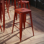 Flash Furniture Commercial Grade 30" High Backless Distressed Kelly Red Metal Indoor-Outdoor Barstool-Stack Quantity: 10
