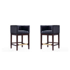 Manhattan Comfort Kingsley 21" Mid-Century Modern Faux Leather Upholstered Counter Stool - Black and Dark Walnut - 2 Pack-Mid-Century Modern Counter Stool with Backseat Perfect for Bar and Kitchen Use. Set of 2