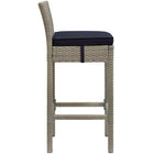 Modway Conduit Outdoor Patio Wicker Rattan Bar Stool - Light Gray Navy-Powder-Coated Aluminum Frame