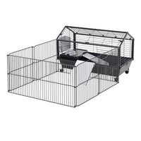 PawHut 22" H Small Animal Cage with Foldable Detachable Playpen - Black-Crafted from high quality steel wires which is weather-resistant and durability 