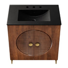 Modway Vernon 30" Fluted Wood Vanity Cabinet With Sink - Walnut/Black-8