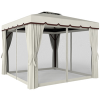 Outsunny 10 ft W x 10 ft L Outdoor Patio Gazebo with Sidewalls - Cream White-10' x 10' outdoor gazebo canopy tent with a 9-foot tall peak