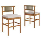 Modway Eleni Outdoor Teak Wood Counter Stools 2-Piece Set - Natural/Sail-Teak Wood Frame