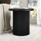 Hudson&Canal Isa 22" Wide Round Fluted Side Table - Black Grain-Base features thin vertical fluting accents around all sides