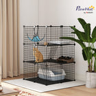 PawHut 3-Tier Cat Cage Crate with 3 Doors, Ladder and Hammock - Black-Compact design is suitable for living rooms, bedrooms or covered balconies 