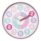 Monarch Specialties 9102 18" Round Juvenile Wall Clock - Multi-Coloured Face/Pink Frame-This 18" round wall clock features a multi-colored face with a charming pink frame, making it a standout piece in any juvenile space