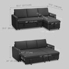 HOMCOM Convertible Corner Modular 3-Seater Sofa Bed - Black-Spring system, high-density foam (24D), 5.1" thick seat cushions and 7.1" thick back cushions (removable covers) for maximum comfort