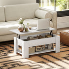 HOMCOM Lift Top Coffee Table with Hidden Storage Compartment and Shelf - White-Bottom open shelf offer extra storage and display space