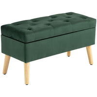 HOMCOM Upholstered Storage Ottoman Bench - Dark Green-Elegant and chic, this bench enhances any living space  