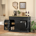 HOMCOM Farmhouse Sideboard Cabinet with Charging Station & Hidden Garbage Storage - Black-4-position adjustable door tilts out up to 30° for easy access