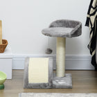 PawHut 18" Cat Scratching Tree and Kitty House with Hanging Toy - Grey-Material: Particleboard, Plush, Sisal Rope 